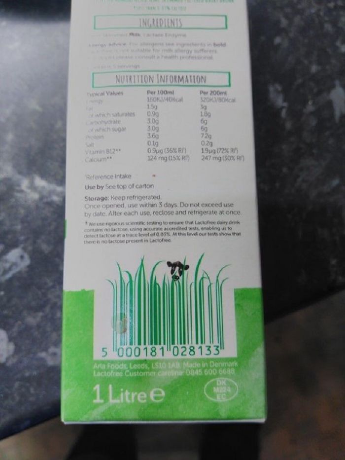 Grass Like Barcode On Arla Lactofree* Milk Carton