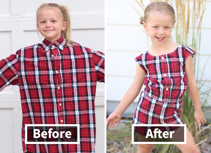 Genius Mom Uses Husband’s Old Shirts To Make Dresses For Her Daughters, And Result Is Amazing