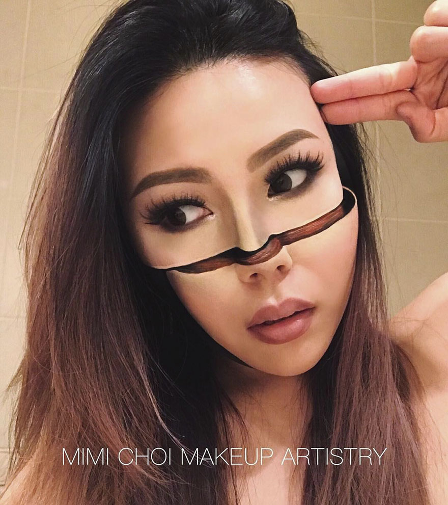 Оптико-иллюзия грим-мими-ча, Использование макияжа на себе для оптических иллюзий