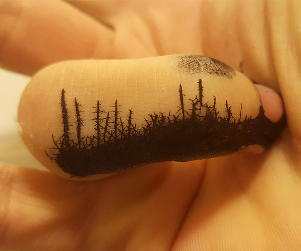 The Spilled Ink On My Finger Looks Like A Forest Fire Have Taken Place