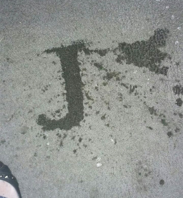 My Friend's Son Spilled His Juice On The Floor And It Made A Perfect 'J'