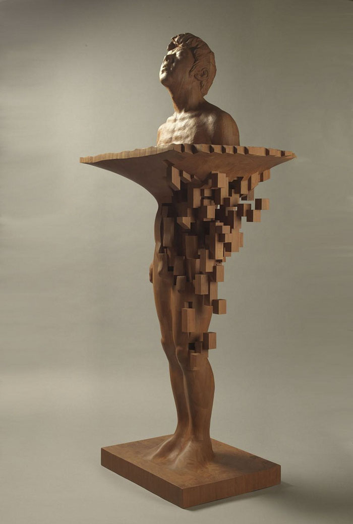 These Pixelated Sculptures That Look Like Computer Glitches Are Actually Made From Wood