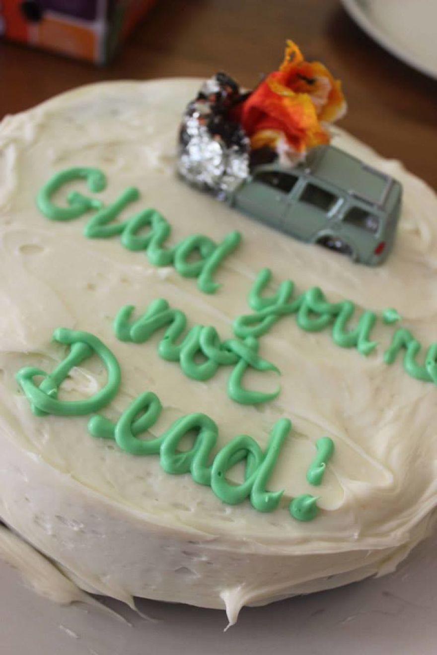 Wife Bakes Fun Cakes To Her Husband To Let Him Know That She's "Glad You're Not Dead"