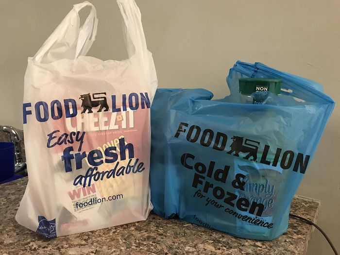 My Grocery Store Bags Items In Blue Bags If They're Cold So You Can Put Them Away First