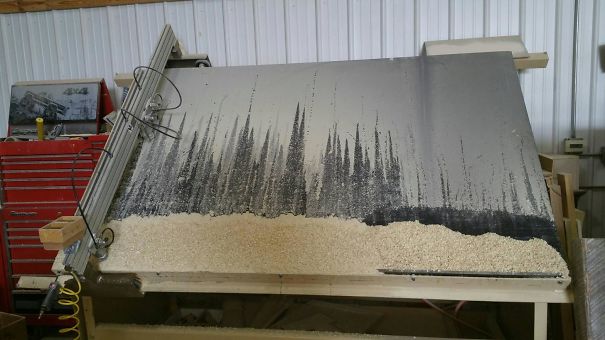 I Accidentally Painted A Snow Covered Forest With My Router Shavings