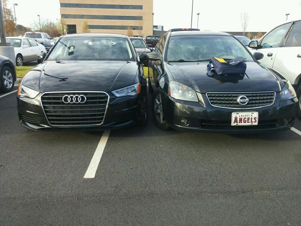two cars on the parking lot 