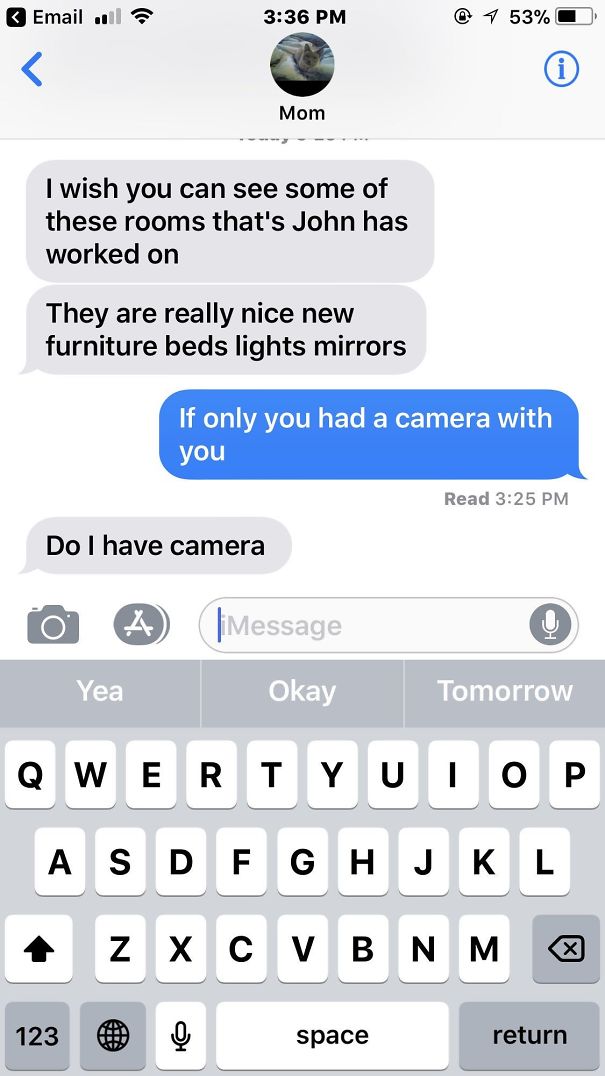 mom texting how beautiful rooms are 