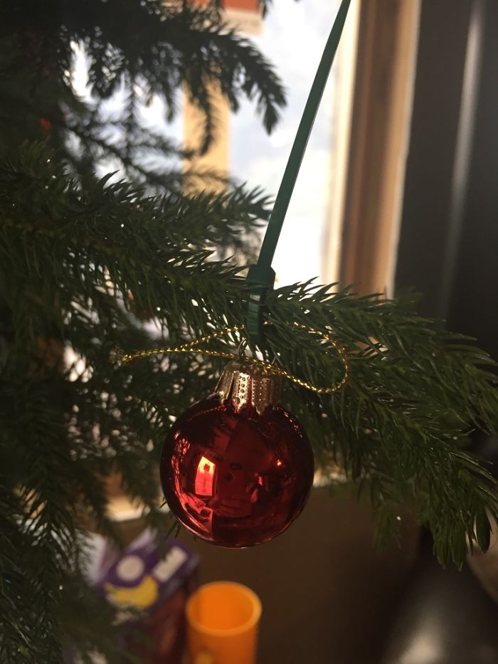 For Those Of You With Pets Or Small Children, Use A Zip Tie To Hang Your Christmas Ornaments. They Come In Green!