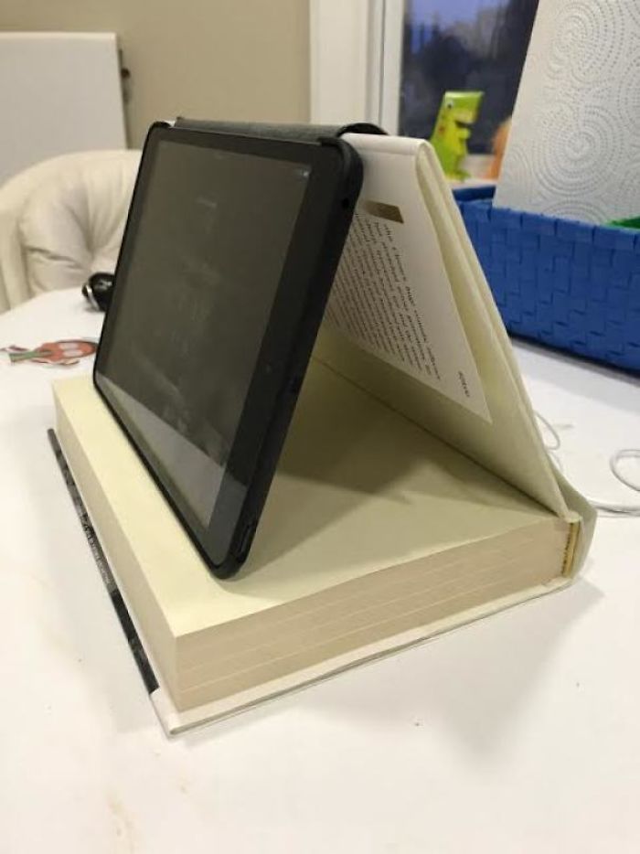 Use A Big Hardcover Book To Prop Up A Small Tablet So It Can Be More At A Screen Level. Just Thought Of This Earlier Today