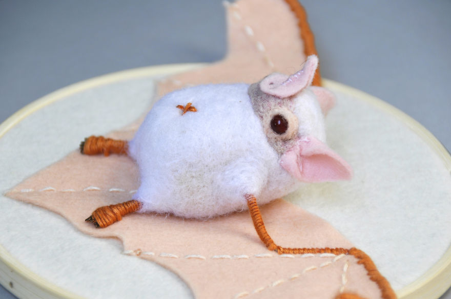 I Made These Faux Bat Taxidermies By Needle Felting And Hand Embroidery
