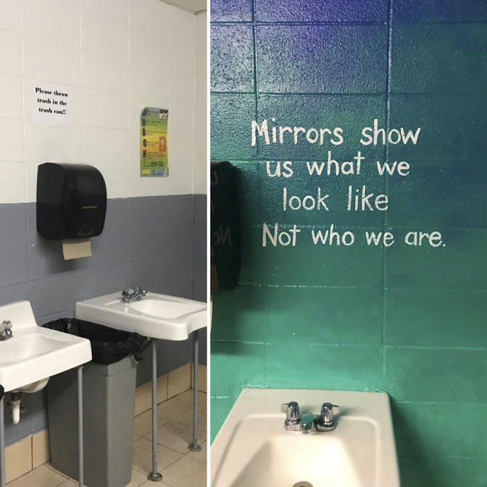 Nurse Turns Middle School Bathroom Into An Inspiring Work Of Art