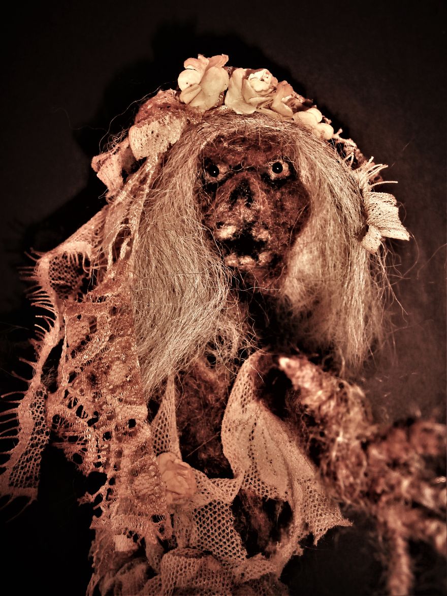 Handmade Needle Felt And Mix Media Zombie Bride By Moonbrush Wood Studios