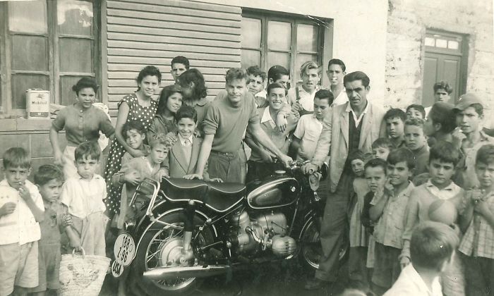 How Cool Was My Dad? The Beginning Of Paul's European Grand Tour On His BMW, 1960. His Note On Back Of Photo: "Children In The Little Fishing Town Of Puerto De La Cruz - Tenerife (Island) Turning Out For The Arrival Of The Motorcycle"