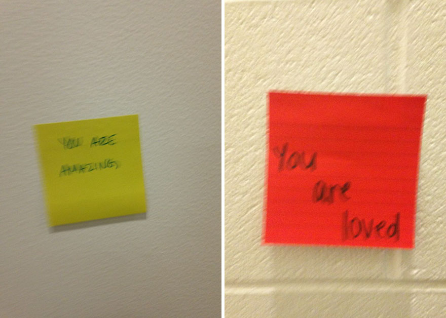 Students In My School Covered It's Lockers With Supportive Post-It Notes After 12th Grader Committed Suicide