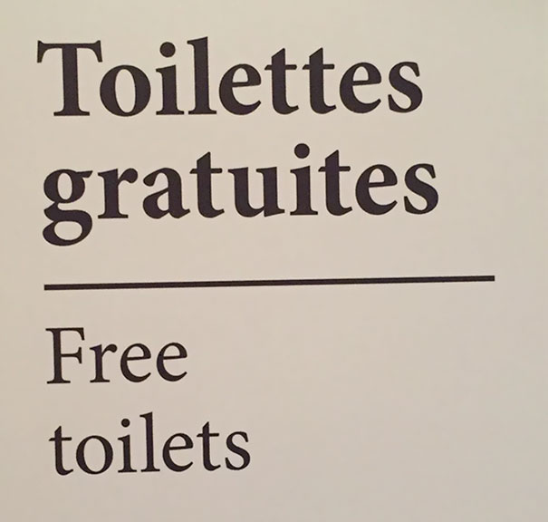 Free toilets sign 