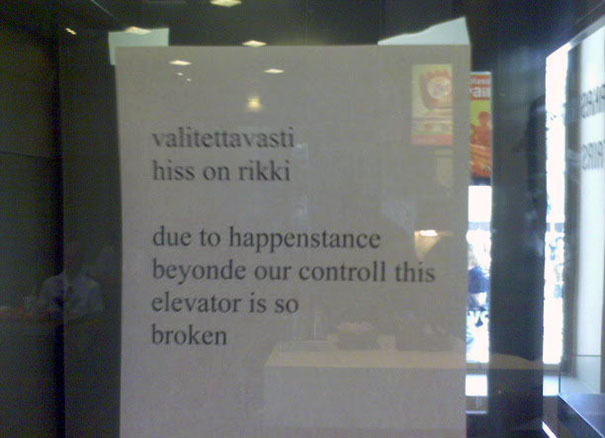 Funny sign about broken elevator 