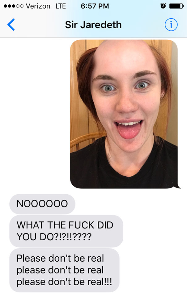 Girlfriend Texts Boyfriend She Shaved Her Head, Doesn't Expect Reaction Like This