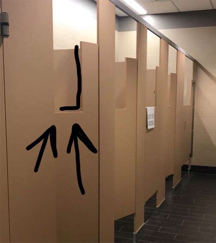 Female Restroom Stalls Cut So That When You Are Walking To Check If Any Stalls Are Open You Have To Look At People's Faces As They Piss/take A Shit.