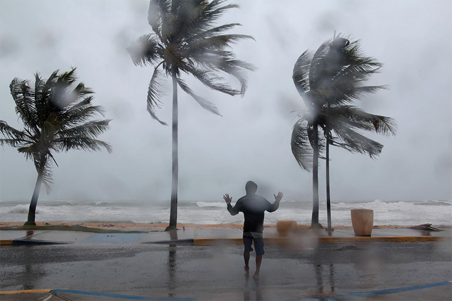 A Man Reacts In The Winds And Rain As Hurricane Irma Slammed Across Islands In The Northern Caribbean On Wednesday, In Luquillo, Puerto Rico