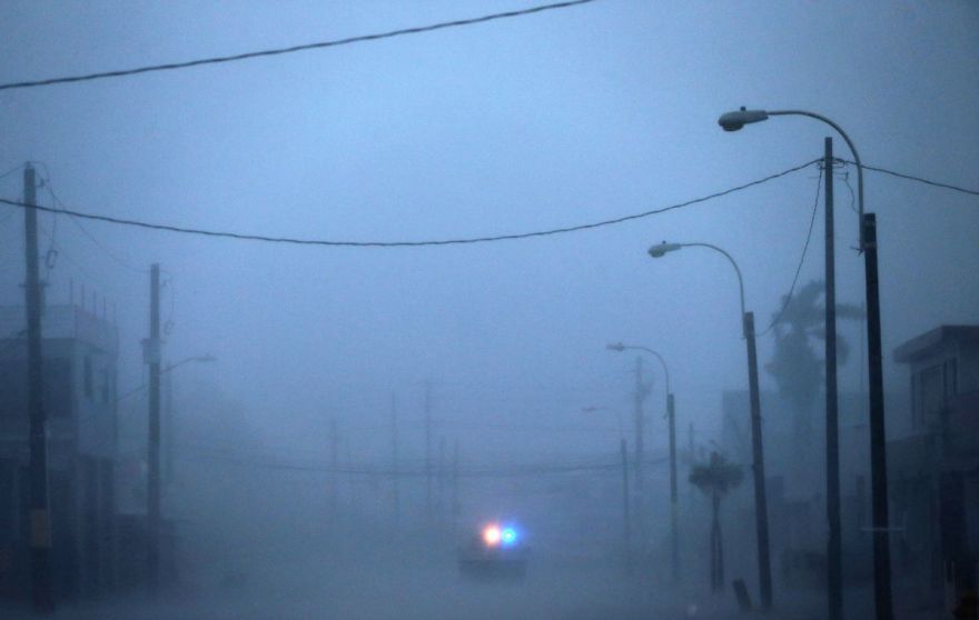 A Lone Police Car On Patrol During The Passing Of Hurricane Irma On September 6, 2017 In Fajardo, Puerto Rico