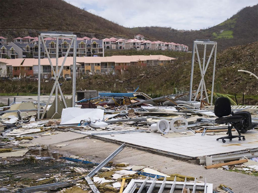A Photo Taken On September 6, 2017 Shows A Damaged Building At The Hotel Mercure In Marigot, Near The Bay Of Nettle, On The French Collectivity Of Saint Martin, After The Passage Of Hurricane Irma