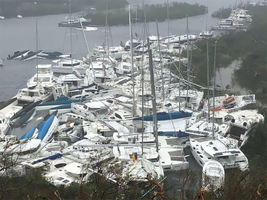 Pleasure Crafts Lie Crammed Against The Shore In Paraquita Bay As The Eye Of Hurricane Irma Passed Tortola, British Virgin Islands