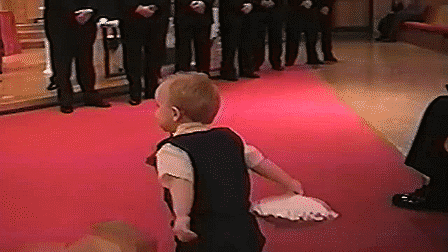 Little Boy Throws The Ring Bearer Pillow Down The Aisle
