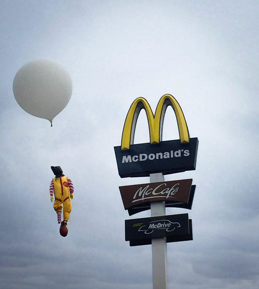 Street Art Artist Hanged Ronald Mcdonald 20 Meters Above Mcdonald's Restaurant + Video