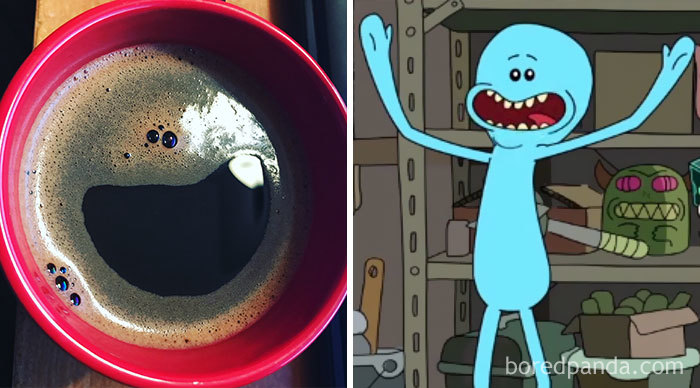 This Coffee Cup Looks Like Mr. Meeseks From Rick And Morty