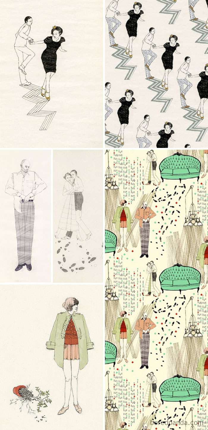 Samantha Beeston Had Stolen Artist's Lauren Nassef's Drawings (Left) And Used Them In Her Own Pattern Designs (Right)