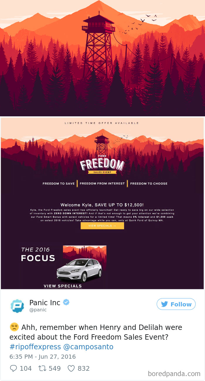 Ford Steals Firewatch Artwork For A Promotional Ad