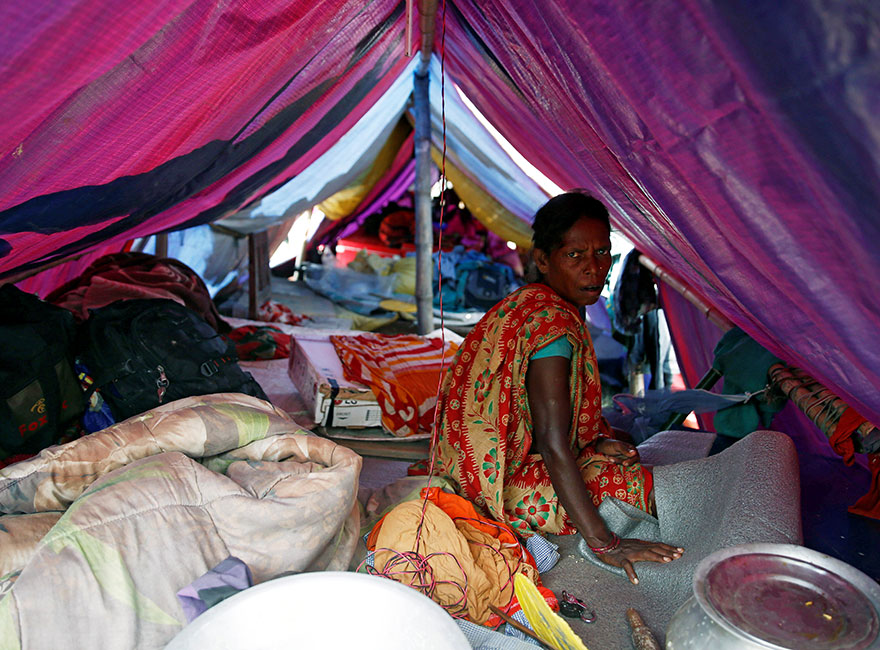 A Flood Victim Takes Refuge Inside A Temporary Shelter After Camping At A Safe Location In Saptari District, Nepal
