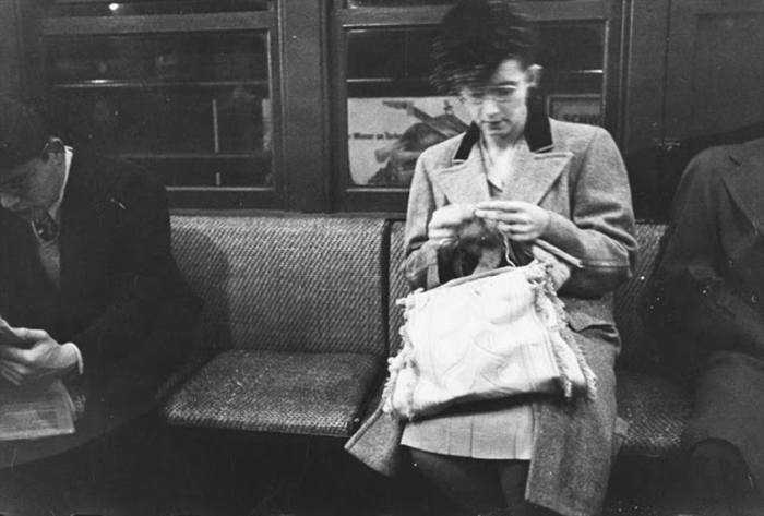 Woman Knitting On A Subway, 1946