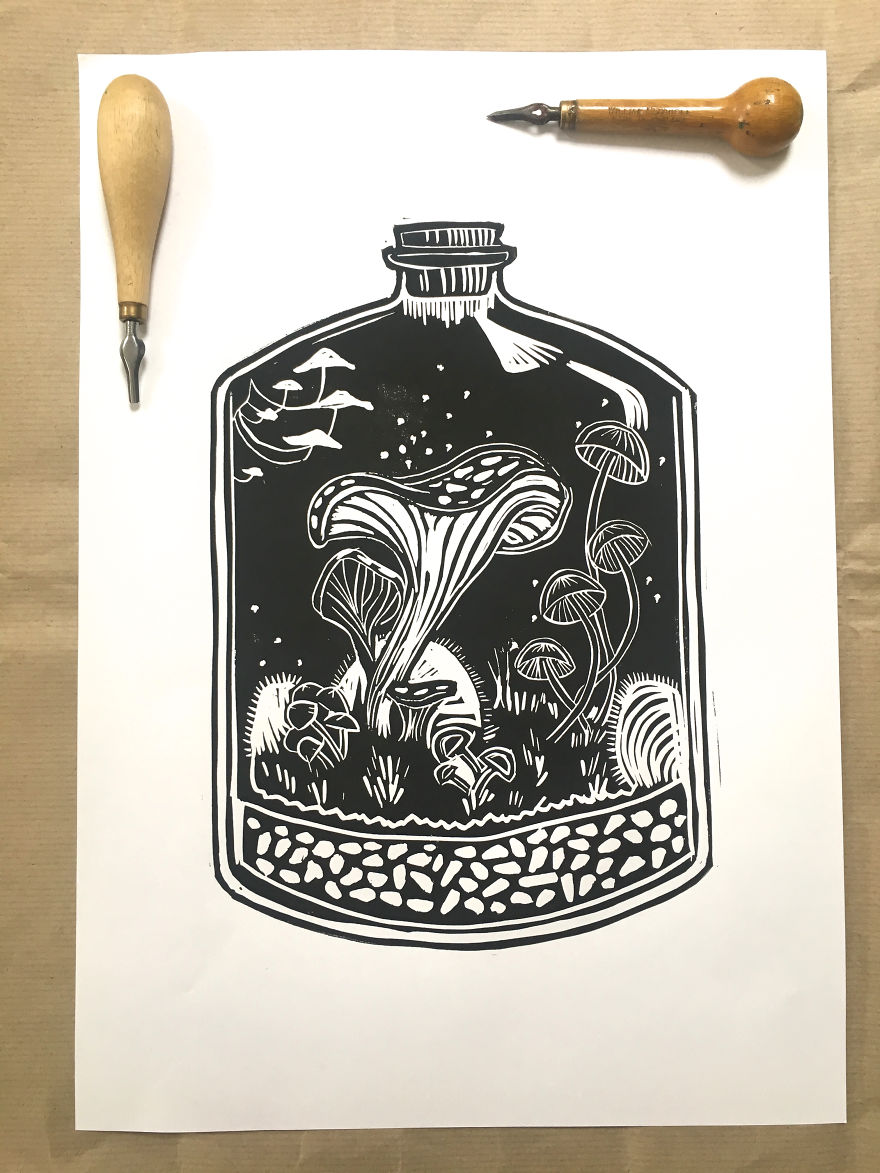 I Make Unique Botanical Inspired Linocut Prints