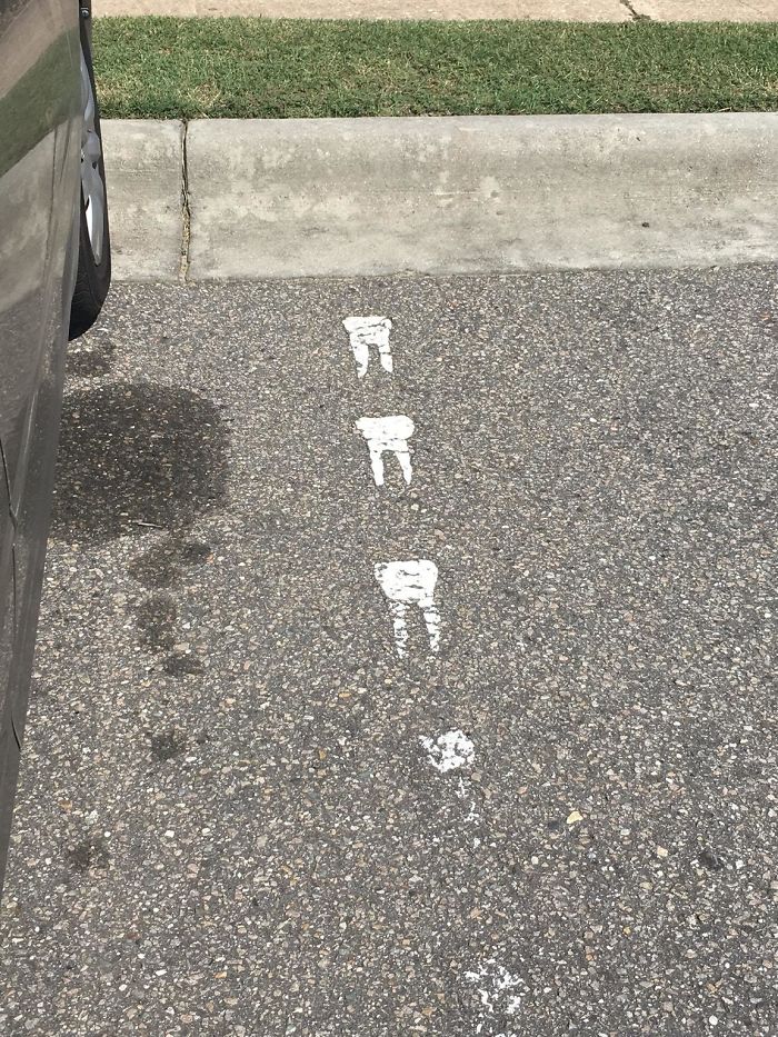 Las líneas del aparcamiento en mi clínica dental tienen forma de dientes