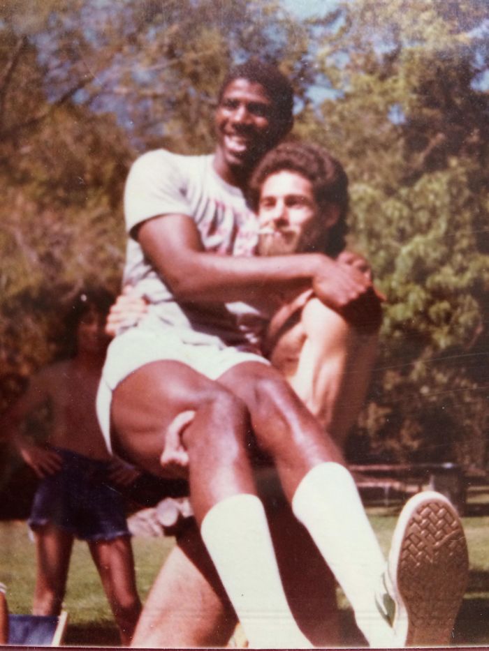 So I Was Going Through Some Old Photos And I Found This. My Dad Holding Magic Johnson And Looking Incredibly Bad-Ass While Doing It