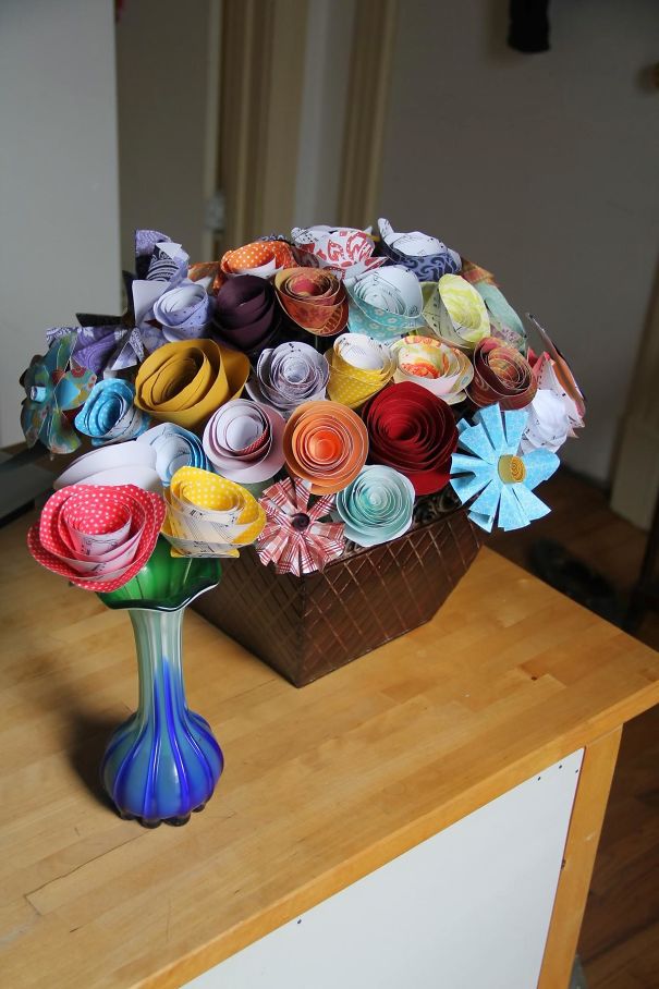 In Honor Of The Traditional Gift For The First Wedding Anniversary, I Made My Wife A Bouquet Of Paper Flowers! I Thought It Turned Out Rather Well For A Guy With Absolutely No Crafting Ability.