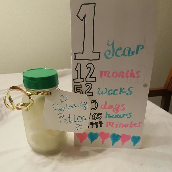 Tomorrow Is My Girlfriend And Is 1 Year Anniversary. I Recently Lost My Job So I Cant Afford A Nice Gift, So I Made Her A Jar Of Homemade Peppermint Bath Bombs And A Card. I Hope She Likes It.
