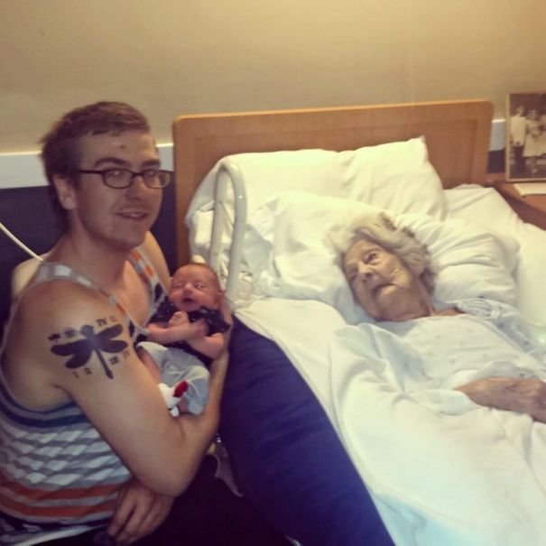 My Great-Grandmother Meeting Her Great-Great-Grandson For The First Time, Days Before Passing Away. Miss You, Gramma