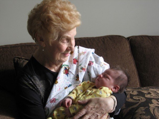 My Son Was Born The Week That My Grandfather Died, This Is My Grandmother Meeting Him For The First Time. She Had Just Come From The Hospital, Where She Just Said Goodbye To Her Husband Of 67 Years. His Birth Announcement And My Grandfather's Obituary Appeared Side By Side In The Local Paper