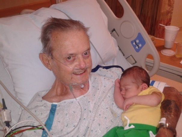 My Grandfather Holding My Newborn Nephew On His Hospital Bed