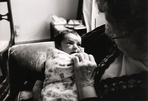 This Is My 3-Week-Old Niece, India. She's Meeting One Of Her Great-Grandmothers, Lois, Who Shares Her Birthday