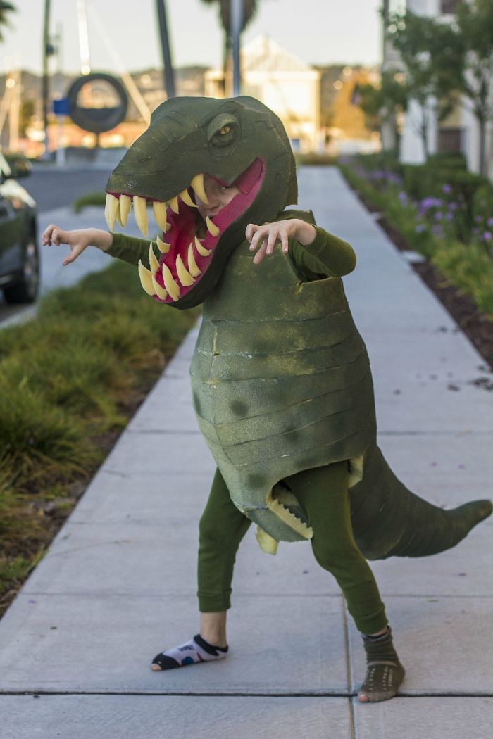 Here Is A Tyrannosaurus Costume I Made For My Son, From Mattress Foam And Spray Paint