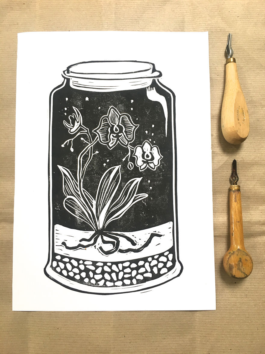 I Make Unique Botanical Inspired Linocut Prints
