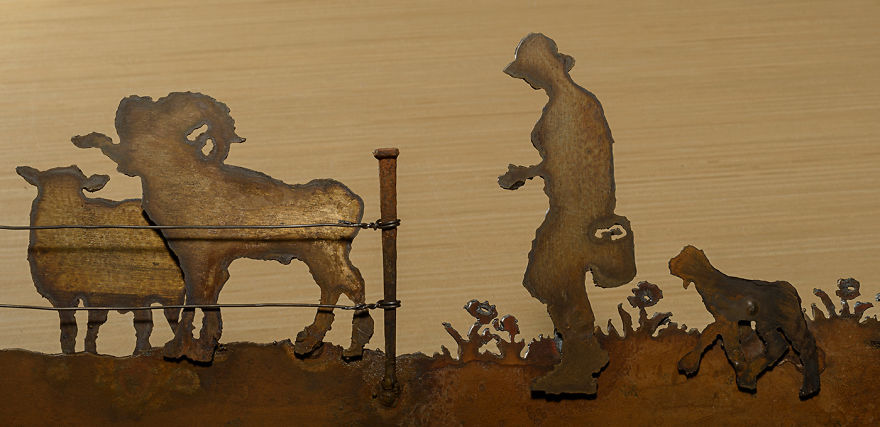 A Detail Showing The Farmer With Her Sheep - Designed From A Family Photo