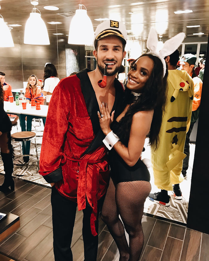 Rachel Lindsay And Fiancé Brian Abasolo Dressed As A Playmate With Her Playboy