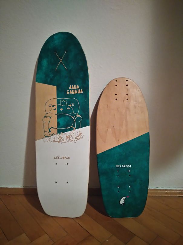 In Orer To Teach Me How To Ride A Skateboard (Or A Cruiser In This Case) My Boyfriend Made Me Two Custom Decks With My Nickname And My Spirit Animals (One Of Those Is My Dog And The Recreation Pf My Tattoo (The Smaller One))