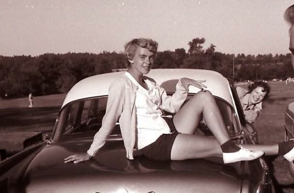 Grandma Posing On The Car
