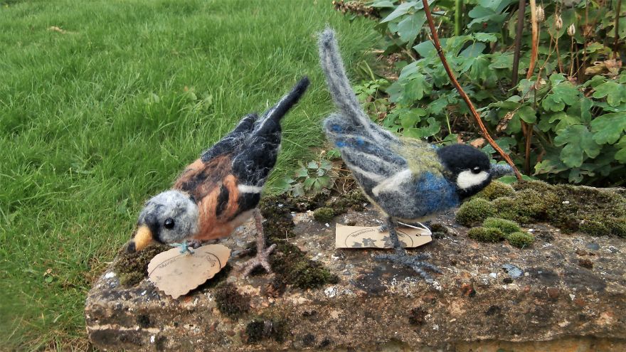 Handmade Needle Felt Garden Birds By Moonbrush Wood Studios