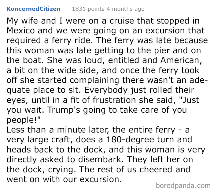 Belligerent Woman Name Drops In The Wrong Country And Gets Put Off The Boat!